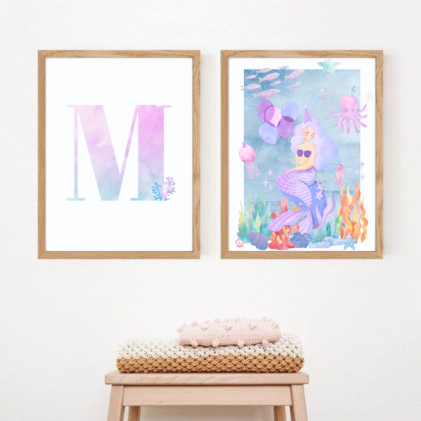 Semi gloss αφίσα Mermaid Name 40x60 (set of 2) - κορίτσι, αφίσες, γοργόνα