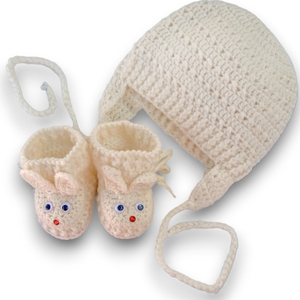 Πλεκτό σετ εκρου για μωρά/ σκουφάκι, παπουτσάκια/ Πλεκτά για μωρά/ 0-12/ Crochet set for boys/ hat, shoes - αγόρι, σετ, 6-9 μηνών, βρεφικά ρούχα
