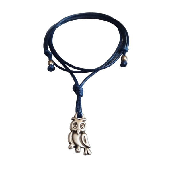 Αντρικό μενταγιόν με κουκουβάγια σε μπλε snake cord, 38εκ. - κουκουβάγια, κολιέ, κορδόνια, δώρα για άντρες