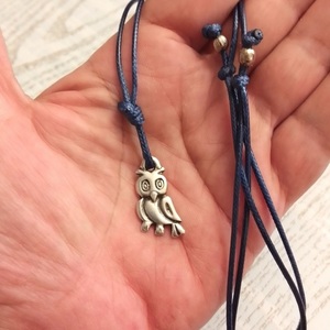Αντρικό μενταγιόν με κουκουβάγια σε μπλε snake cord, 38εκ. - κουκουβάγια, κολιέ, κορδόνια, δώρα για άντρες - 4
