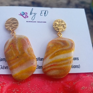 Καρφωτά σκουλαρίκια με φύλλα χρυσού - στρας, γυαλί, πηλός, καρφωτά, ατσάλι - 5