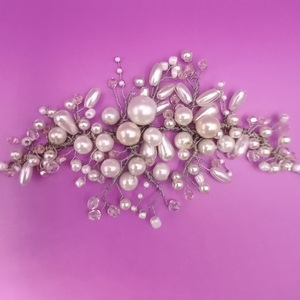 Κόσμημα μαλλιών απο ασημένιο συρματάκι με λευκές πέρλες κ ρόζ κρυσταλλάκια Διαστάσεων: 13 εκ.μ. x 7 εκ.π. και βάρος 0.10γρ. - μέταλλο, hair clips - 4