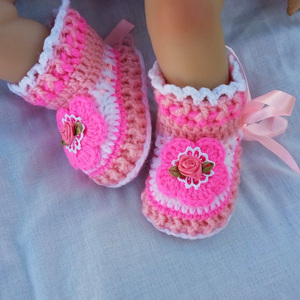 Πλεκτά ροζ-λευκό-φούξια παπουτσάκια για κορίτσια/ παπούτσια για μωρά με λουλούδια/ Crochet white-pink booties for girls - κορίτσι, δώρο για νεογέννητο, δωμάτιο παιδιών, βρεφικά ρούχα - 3