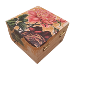 Ξύλινη μπιζουτιερα - κουτί, ροζ τριαντάφυλλο, διάσταση 10x10x6,5εκατ. - κουτιά αποθήκευσης - 3