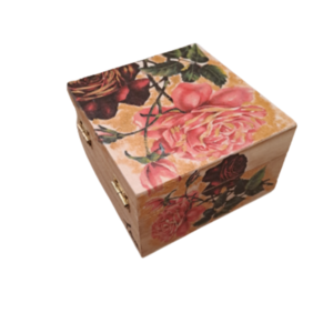Ξύλινη μπιζουτιερα - κουτί, ροζ τριαντάφυλλο, διάσταση 10x10x6,5εκατ. - κουτιά αποθήκευσης - 4