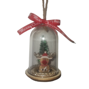 Χριστουγεννιάτικος διακοσμητικός μικρός θόλος "τάρανδος" - ξύλο, χιονονιφάδα, άγιος βασίλης, στολίδια, δέντρο