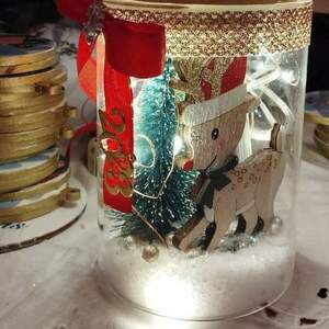 Χριστουγεννιάτικο διακοσμητικό βάζο με φωτάκια - γυαλί, διακοσμητικά, χιονονιφάδα, άγιος βασίλης, δέντρο