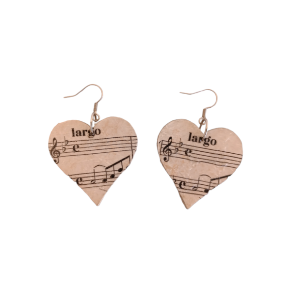Ξύλινα χειροποίητα σκουλαρίκια νότες μουσικής καρδιές / μεσαία / ατσάλι / Twice Treasured - ξύλο, κρεμαστά, γάντζος