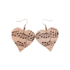 Ξύλινα χειροποίητα σκουλαρίκια νότες μουσικής καρδιές / μεσαία / ατσάλι / Twice Treasured - ξύλο, κρεμαστά, γάντζος - 5
