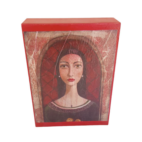 Μικρός διακοσμητικός επιτραπέζιος πίνακας με γυναίκα κόκκινος / μικρός / ξύλο / Twice Treasured - ξύλο, πίνακες & κάδρα, διακοσμητικά