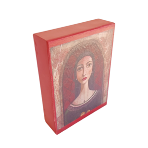 Μικρός διακοσμητικός επιτραπέζιος πίνακας με γυναίκα κόκκινος / μικρός / ξύλο / Twice Treasured - ξύλο, πίνακες & κάδρα, διακοσμητικά - 2