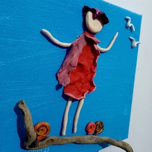 Χειροποίητος πίνακας από πηλό Καμβάς 20Χ20cm Κορίτσι με γλάρους - πίνακες & κάδρα, πηλός, χειροποίητα, πίνακες ζωγραφικής - 4
