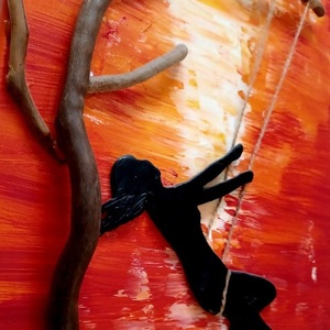 Χειροποίητος πίνακας από πηλό Καμβάς 30Χ40cm Γυναίκα στην κούνια - πίνακες & κάδρα, πηλός, πίνακες ζωγραφικής - 2