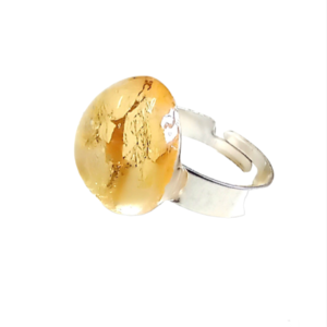 Δαχτυλίδι από υγρό γυαλί και φύλλο χρυσού. - γυαλί, μεγάλα, δώρα γενεθλίων, αυξομειούμενα, δώρα για γυναίκες