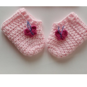 Πλεκτά βρεφικά λευκά καλτσάκια με ροζ πεταλούδα (0-6 μηνών) - κορίτσι, δώρα για μωρά, αξεσουάρ μωρού, αγκαλιάς - 2