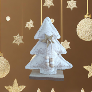 Χριστουγεννιάτικο δέντρο με βάση ξύλινη, με ύφασμα γυαλιστερό. - ύφασμα, ξύλο, νονά, διακοσμητικά, δέντρο - 3