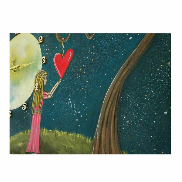 Παιδικό ζωγραφισμένο ρολόι τοίχου - ξύλο, κορίτσι, πριγκίπισσα, δώρα για παιδιά, ρολόγια - 4
