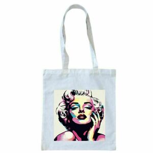 Tote bag λευκή πάνινη- Merilyn Monroe Pop Art - ύφασμα, ώμου, all day, tote, πάνινες τσάντες