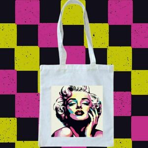 Tote bag λευκή πάνινη- Merilyn Monroe Pop Art - ύφασμα, ώμου, all day, tote, πάνινες τσάντες - 3