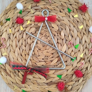 Χριστουγεννιάτικο τρίγωνο για κάλαντα, με μονόγραμμα κόκκινο - μέταλλο, αξεσουάρ, προσωποποιημένα - 2