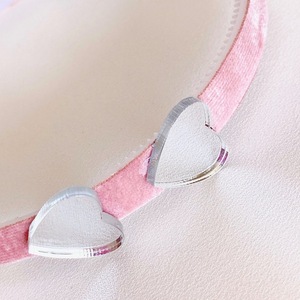 Στέκα Mirror Hearts - ροζ βελούδο & καρδούλες που καθρεπτίζουν - καρδιά, βελούδο, στέκες μαλλιών παιδικές, αξεσουάρ μαλλιών - 3