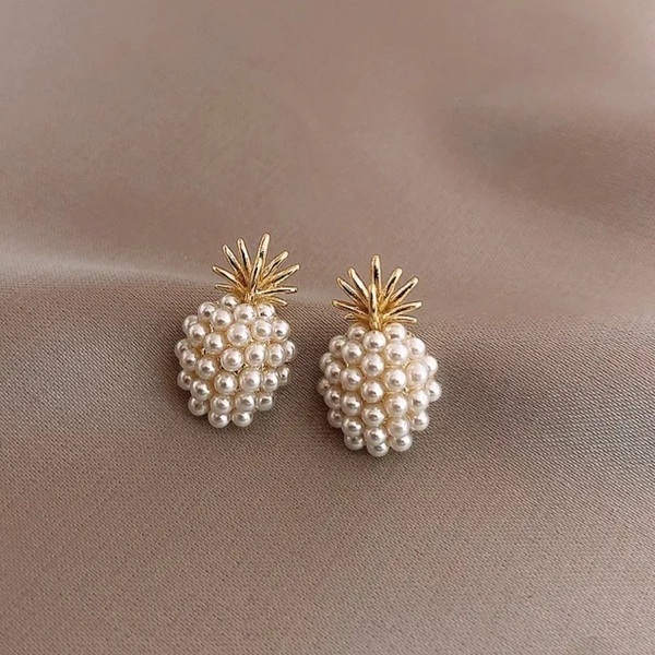 Pineapple earrings σκουλαρίκια ανανάς σε χρυσό - ορείχαλκος, ασήμι 925, boho, πέρλες, νυφικά - 2