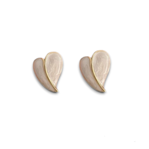 Heart vintage earrings σκουλαρίκια καρδιά χρυσό με άσπρο - ορείχαλκος, ασήμι 925, boho, πέρλες, νυφικά