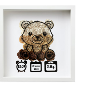 Χειροποίητο προσωποποιημένο Αναμνηστικό κάδρο γέννησης αρκουδάκι για το παιδικό δωμάτιο - 3d κάδρο, ζωάκια, προσωποποιημένα, ενθύμια γέννησης