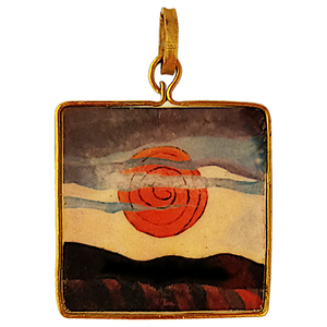 Μενταγιόν Αρθουρ Νταβ "Κόκκινος Ήλιος" 1935. 6x4cm περ. Από αλουμίνιο, ατσάλι, κρύα πορσελάνη. Πρόωρη αφηρημένη τέχνη,, δωρό για φιλότεχνους. - χειροποίητα, ατσάλι, μοδάτο, μενταγιόν