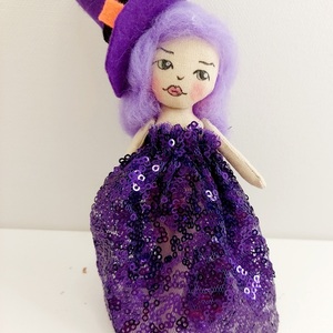 Halloween μάγισσα διακοσμητική με σκούπα Νο3 - ύφασμα, ξύλο, διακοσμητικά, μαλλί felt