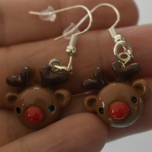 Χριστουγεννιάτικα σκουλαρίκια τάρανδοι - πλαστικό, μικρά, ατσάλι, κρεμαστά - 2