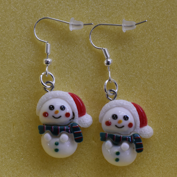 Χριστουγεννιάτικα σκουλαρίκια χιονάνθρωποι - πλαστικό, μικρά, ατσάλι, κρεμαστά - 2
