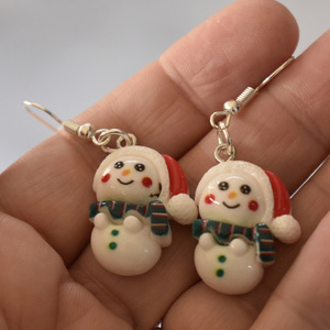 Χριστουγεννιάτικα σκουλαρίκια χιονάνθρωποι - πλαστικό, μικρά, ατσάλι, κρεμαστά