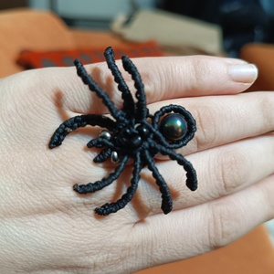 Halloween αράχνη δαχτυλίδι macrame 5cmx3cm - μακραμέ, κορδόνια, halloween, σταθερά - 2