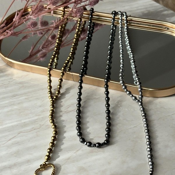 Long hematite necklace - ημιπολύτιμες πέτρες, καρδιά, αιματίτης, μακριά, boho