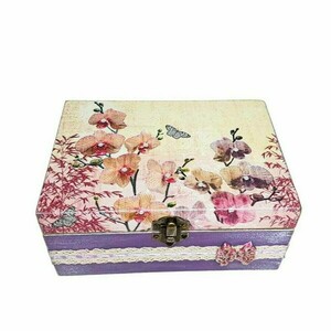 Ξύλινο Κουτί Κοσμημάτων Μωβ Λουλούδια - ξύλο, οργάνωση & αποθήκευση, δώρα για γυναίκες