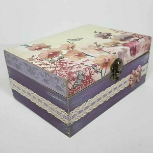 Ξύλινο Κουτί Κοσμημάτων Μωβ Λουλούδια - ξύλο, οργάνωση & αποθήκευση, δώρα για γυναίκες - 5