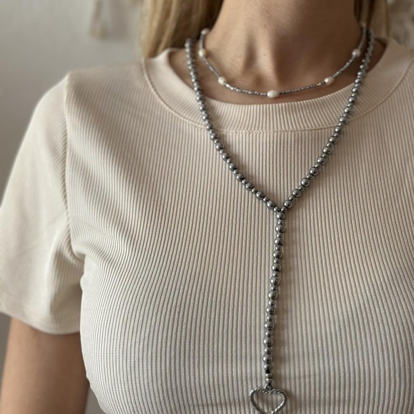 Long hematite necklace - ημιπολύτιμες πέτρες, καρδιά, αιματίτης, μακριά, boho - 2