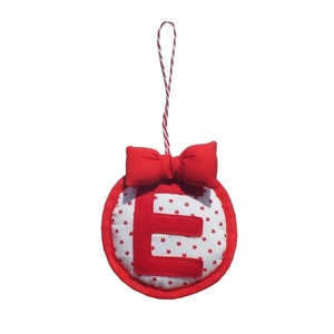 Χριστουγεννιάτικο στολίδι με μονόγραμμα και φουσκωτός φιόγκος - κόκκινο αστεράκι - ύφασμα, αστέρι, όνομα - μονόγραμμα, στολίδια, προσωποποιημένα