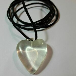 Κολιέ καρδιά διαφανείς φτιαγμένο από υγρό γυαλί 3,50cm χ 3cm - γυαλί, καρδιά, τσόκερ, δωράκι - 4