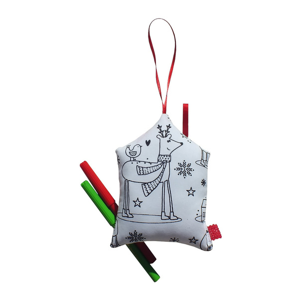 Mαξιλαράκι ζωγραφικής - στολίδι σπιτάκι με δύο μαρκαδόρους σε πουγκί οργάτζα. - κορίτσι, αγόρι, αναμνηστικά, χριστουγεννιάτικα δώρα, στολίδι δέντρου