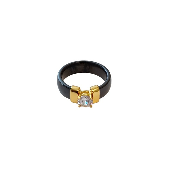 Κεραμικό δαχτυλίδι με ζιρκόνιο. - ημιπολύτιμες πέτρες, chevalier, επιχρυσωμένα, boho, σταθερά - 2