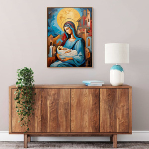 "Mother Mary and Jesus" - Αριθμημένο Συλλεκτικό αντίτυπο σε καμβά 70x95 - πίνακες & κάδρα, καμβάς, πίνακες ζωγραφικής, εικόνες αγίων - 2