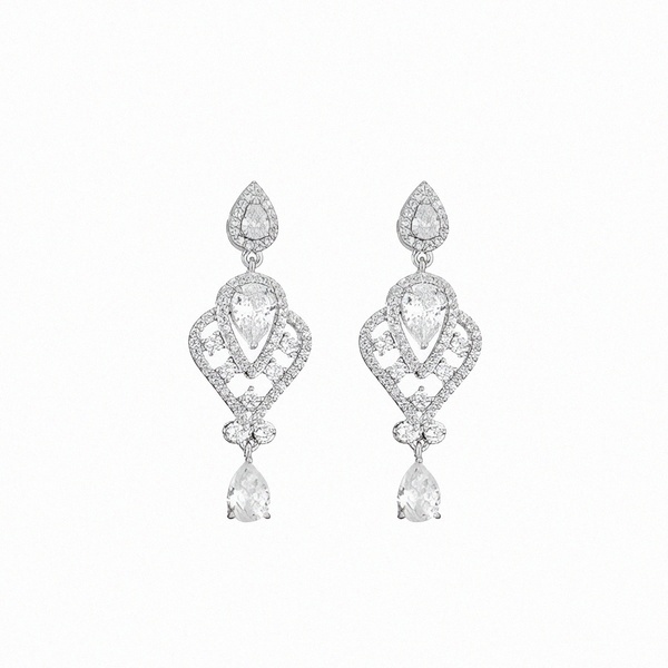 '' EMMA '' Luxury handmade silver Earrings / σκουλαρίκια επιπλατινωμένα νυφικά και για επίσημες περιστάσεις με πέτρες υψηλής ποιότητας ζιργκόν - ασήμι, στρας, επιχρυσωμένα, ορείχαλκος, νυφικά