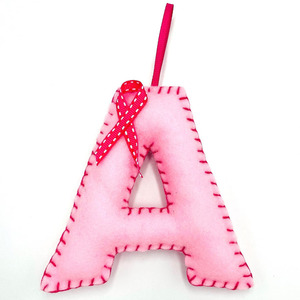 Στολίδι μονόγραμμα από τσόχα με ροζ κορδέλα Pink Ribbon, για την υποστήριξη του καρκίνου του μαστού - 2