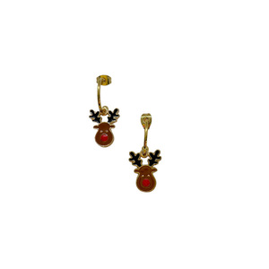 Σκουλαρίκια κρίκοι ατσάλινοι χρυσοί με τον Ρούντολφ - διάμετρος 20mm - μέταλλο, νονά, κοσμήματα, δασκάλα - 2
