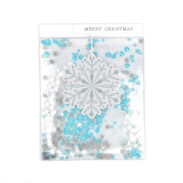 Χριστουγεννίατικη Ευχετήρια Κάρτα (Shaker card) με χιονονιφάδες και γαλάζια sequins - χαρτί, χιονονιφάδα, ευχετήριες κάρτες