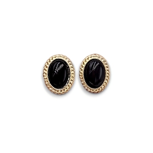 Vintage black stone earings/ Σκουλαρίκια v;intage ρετρό οβάλ σε χρώμα μαύρο και χρυσό - ασήμι, ορείχαλκος, καρφωτά, boho, φθηνά