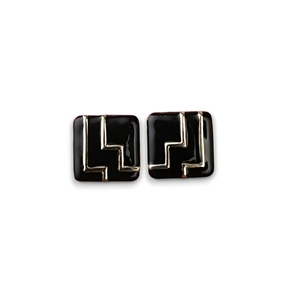 Vintage black asymmetric earings/Vintage black/ σκουλαρίκια σε χρώμα μαύρο με χρυσές γραμμές - ασήμι, ορείχαλκος, καρφωτά, boho, νυφικά