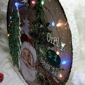 Φωτιζόμενη Χριστουγεννιάτικη διακόσμηση, μαυροπίνακας, μέρες μέχρι τα Χριστούγεννα, Άγιος Βασίλης, Χριστουγεννιάτικο δέντρο, Ξυλινο, χιονισμενο διακοσμητικο, - ξύλο, διακοσμητικά, άγιος βασίλης, δέντρο - 4
